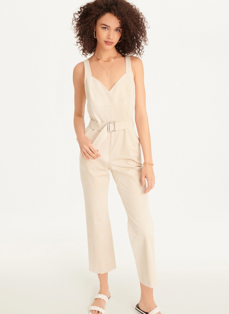 White Dkny Linen Belted Women\'s Jumpsuit | O8868344