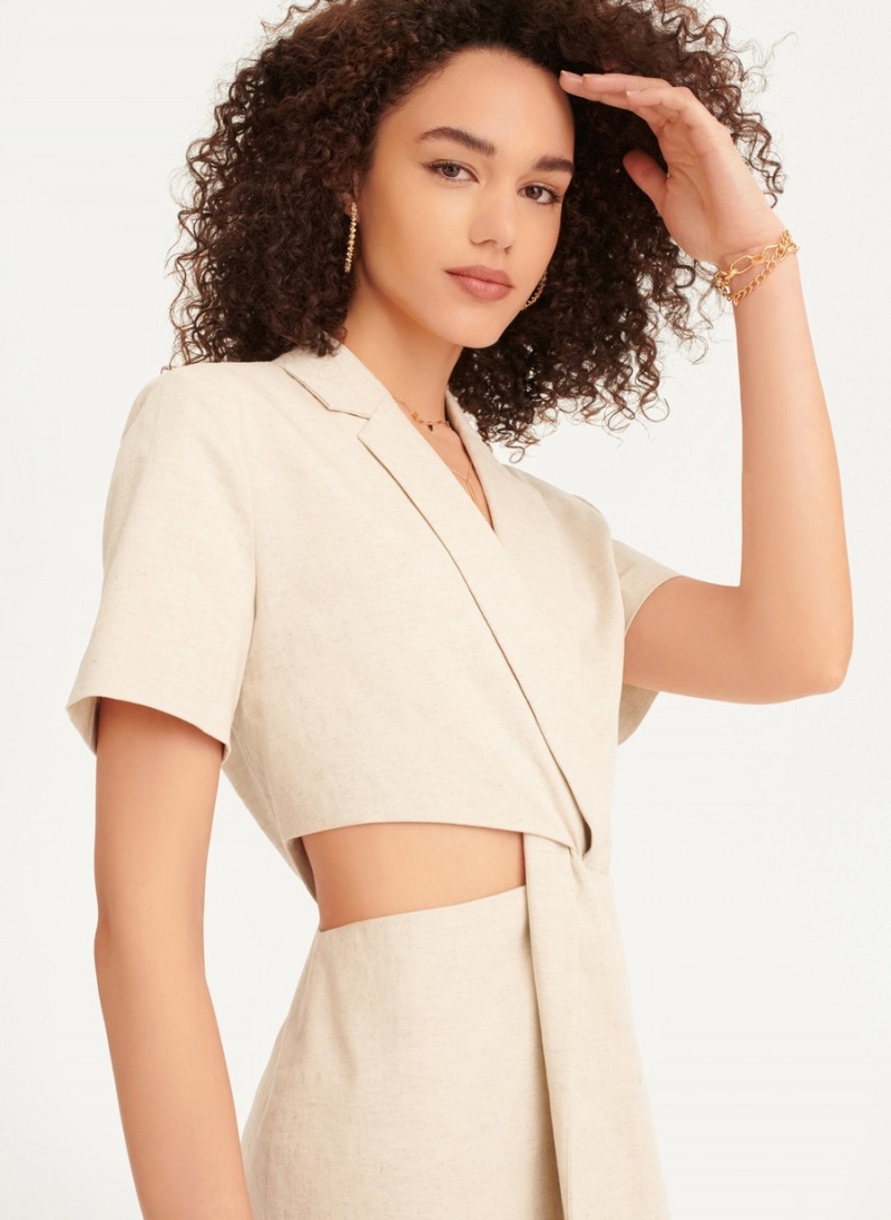 White Dkny Linen Cut Out Women's Dress | I7664613