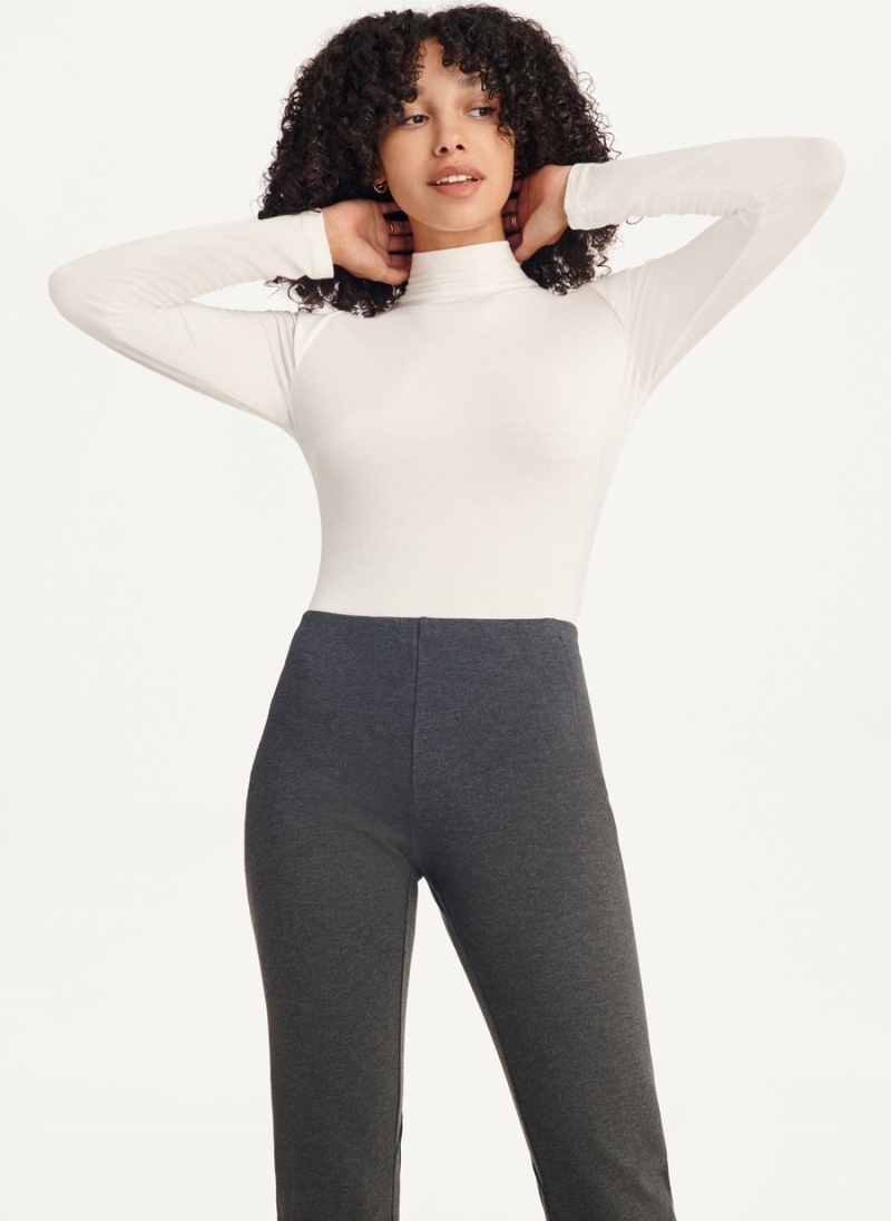 White Dkny Long Sleeve Mockneck Sholder Pad Women's Bodysuit | O0162996