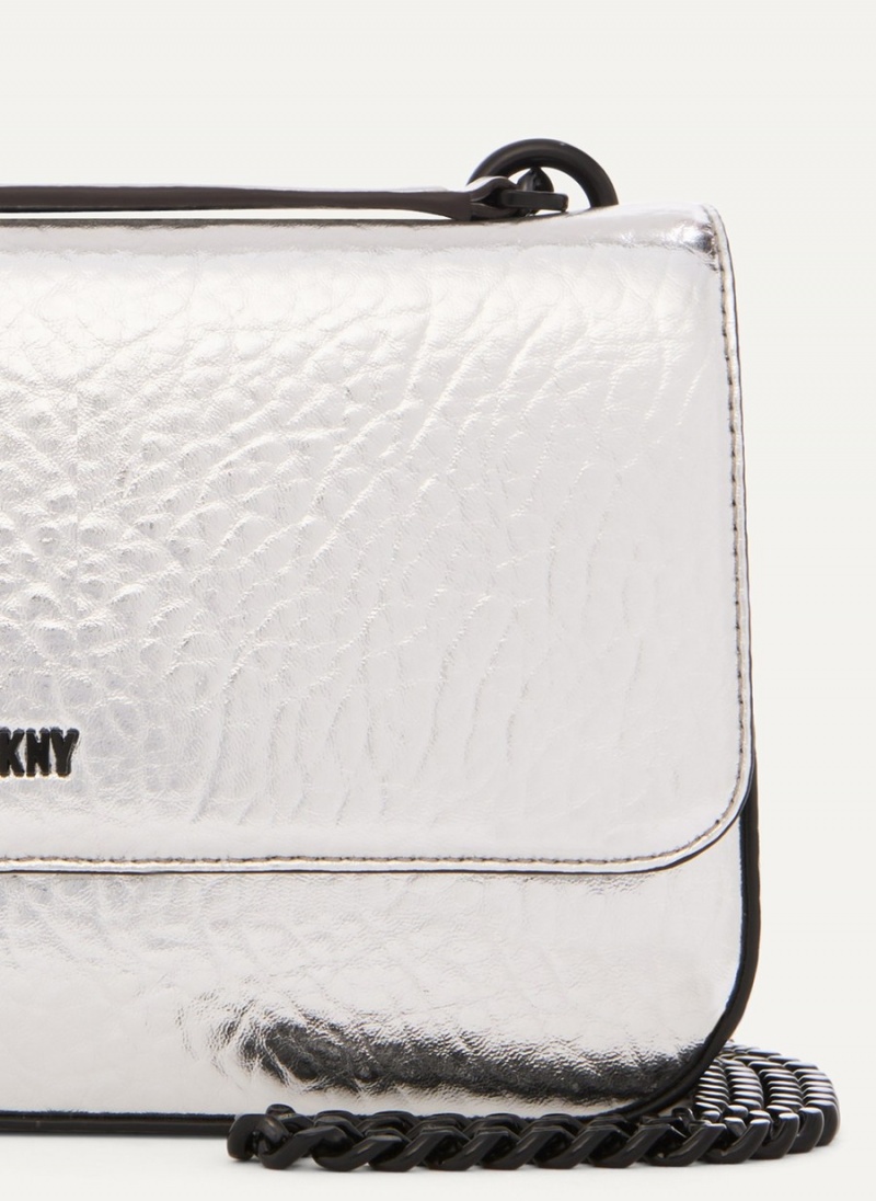 White Dkny Metallic Sina Flap Women's Shoulder Bags | B4389841