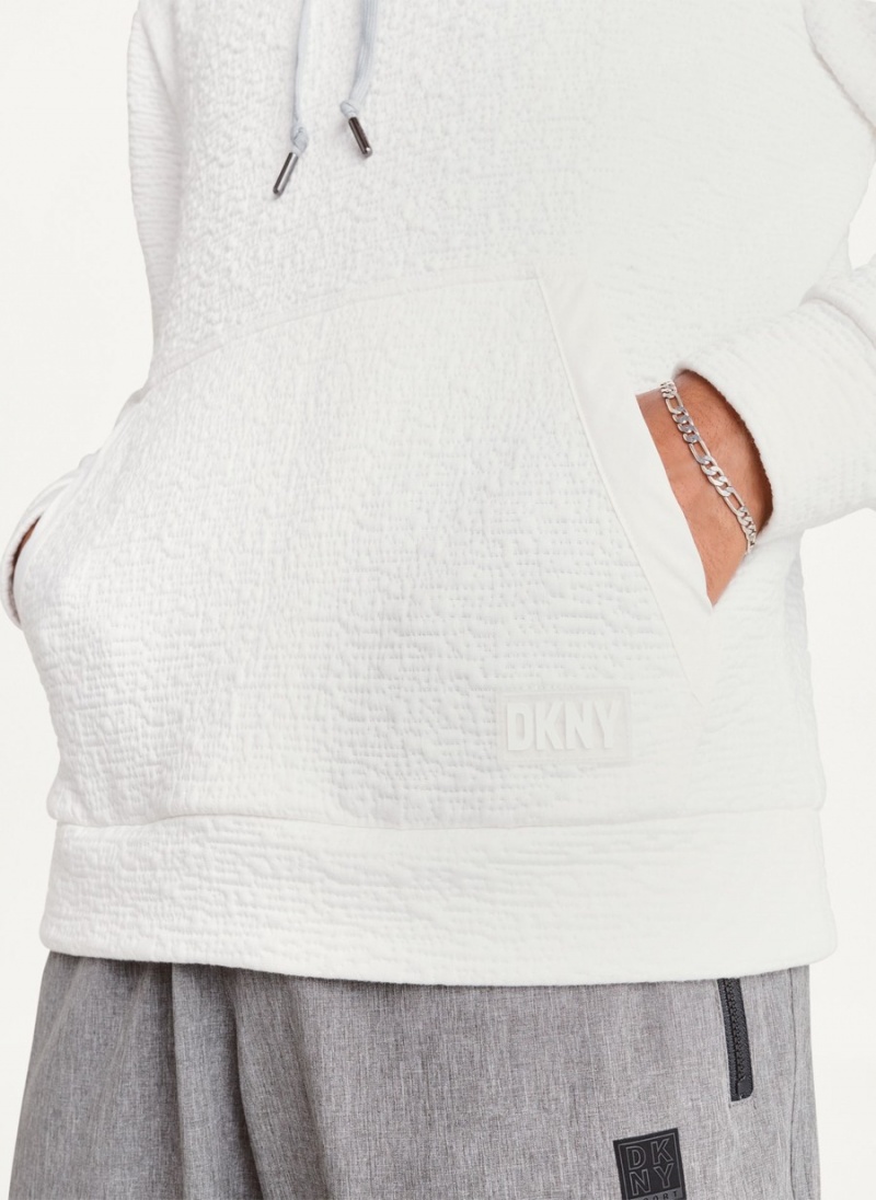 White Dkny Novelty Quilted Texture Men's Hoodie | U6255430