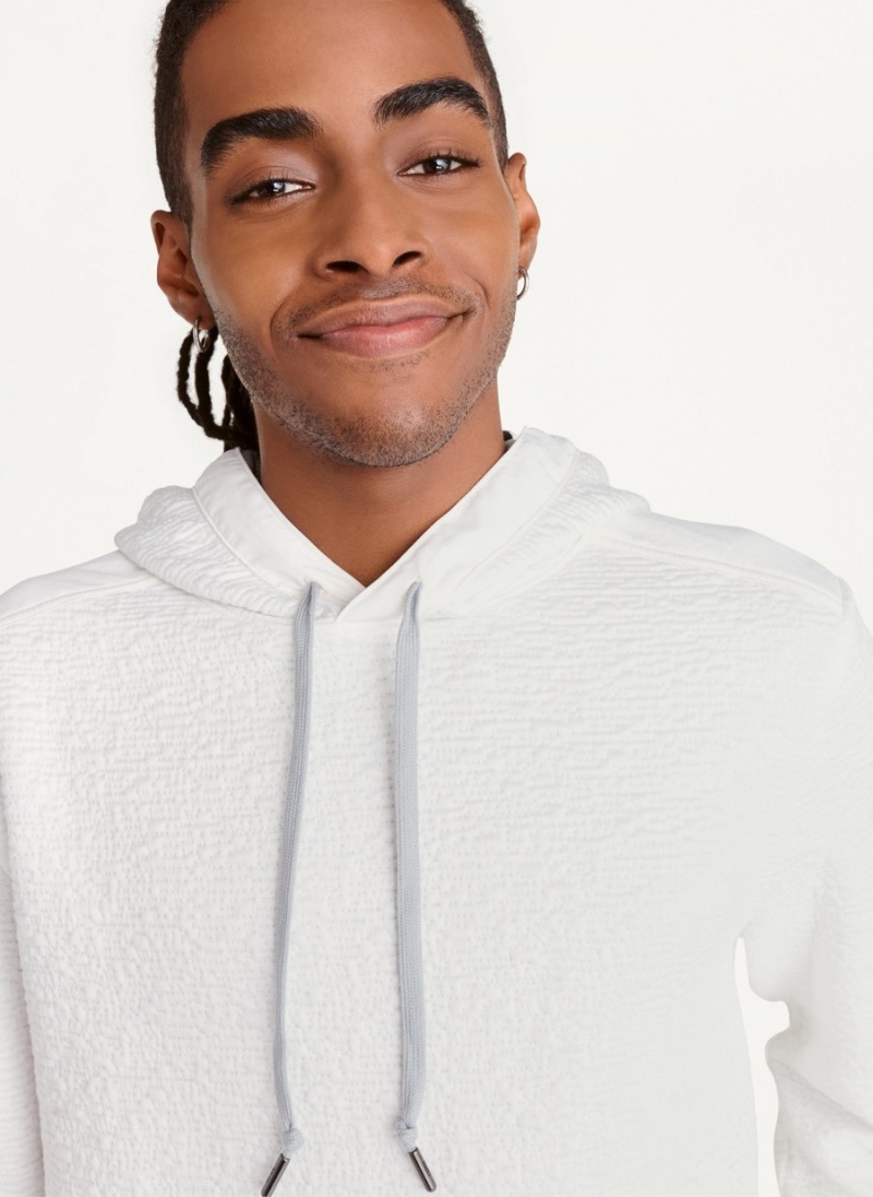 White Dkny Novelty Quilted Texture Men's Hoodie | U6255430