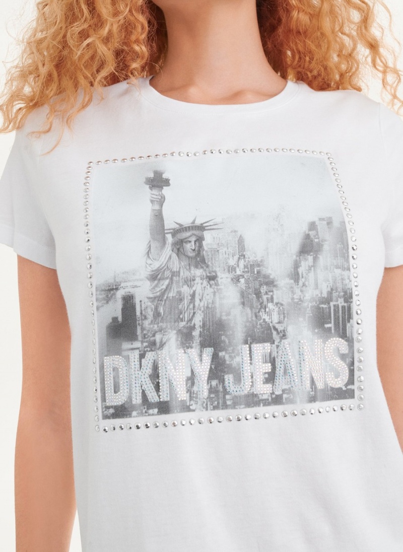 White Dkny Short Sleeve City Logo Women's T Shirts | H6170833