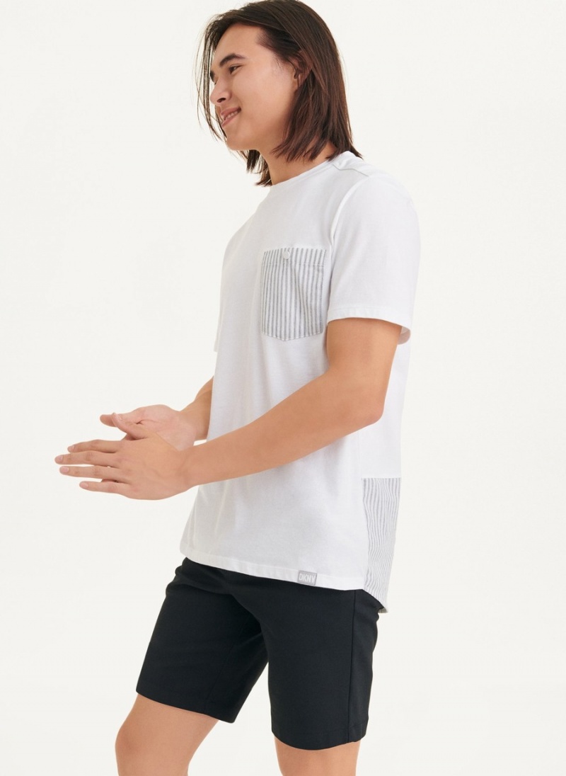 White Dkny Short Sleeve Crew Contrast Pocket Men's T Shirts | W1912858