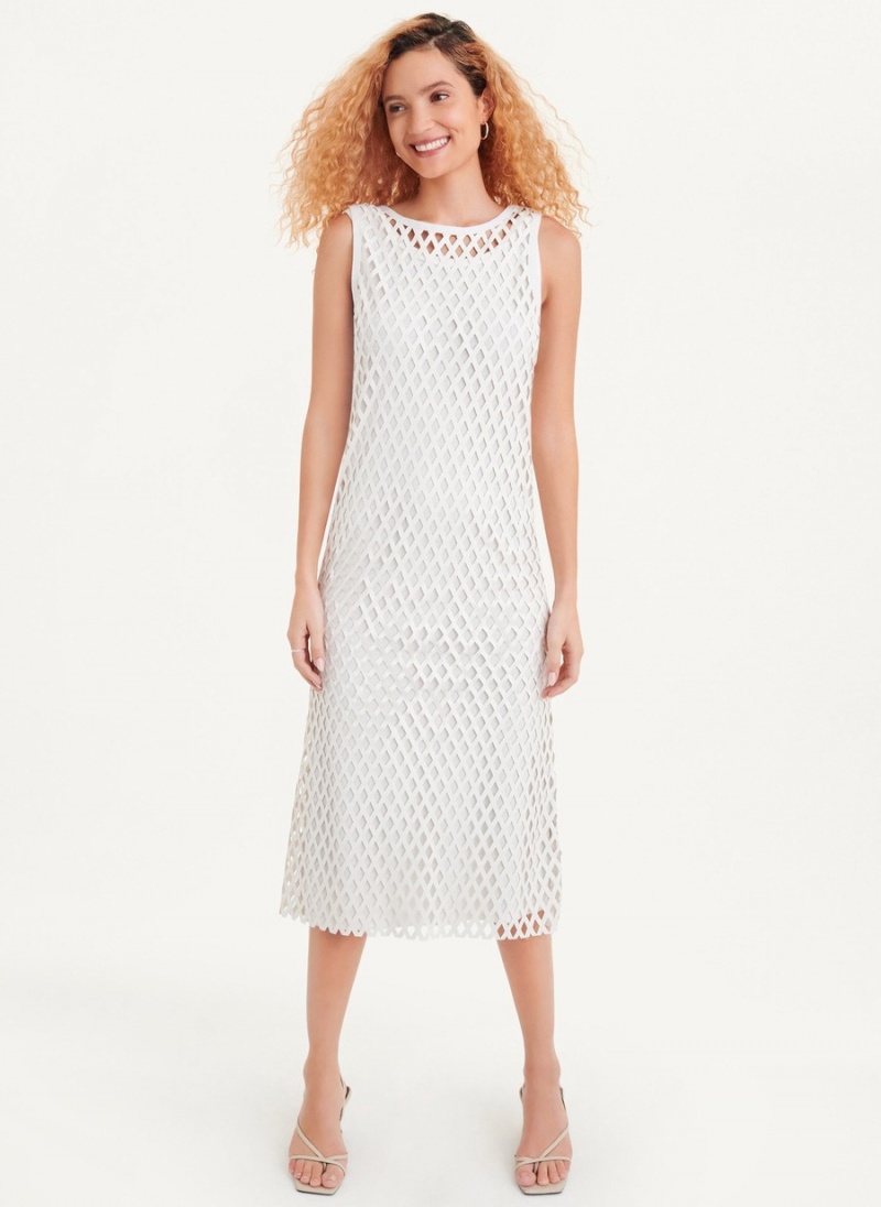 White Dkny Sleeveless Perforated A-Line Women\'s Dress | I1655221