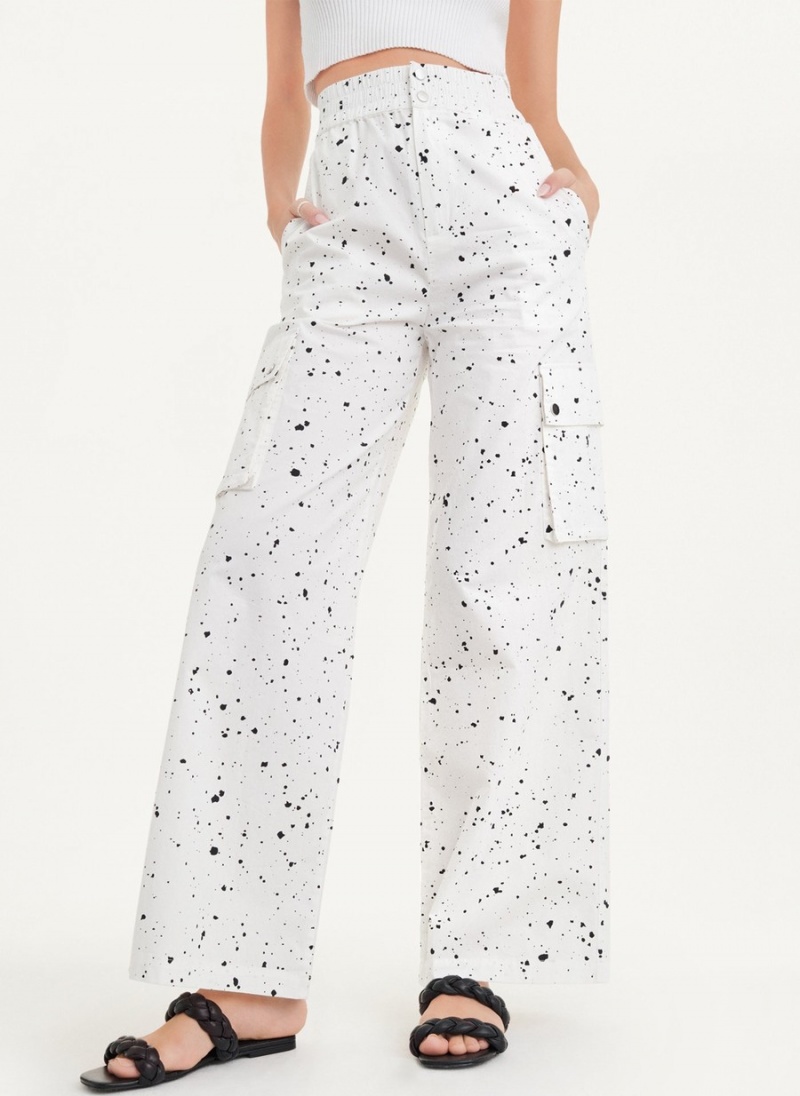 White Dkny Splatter Print Women's Pants | I2455031