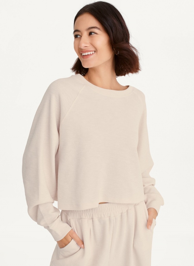 White Dkny Tech Slub Cropped Women's Pullover | K5476194