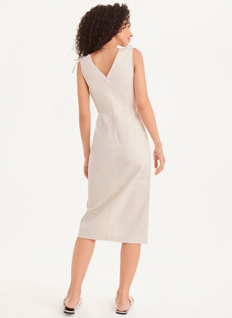 White Dkny V-Neck Women's Dress | N1040216