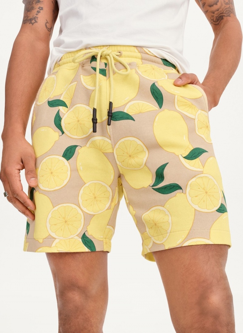 Yellow Dkny Lemon Print Pull On Men\'s Shorts | O0559504